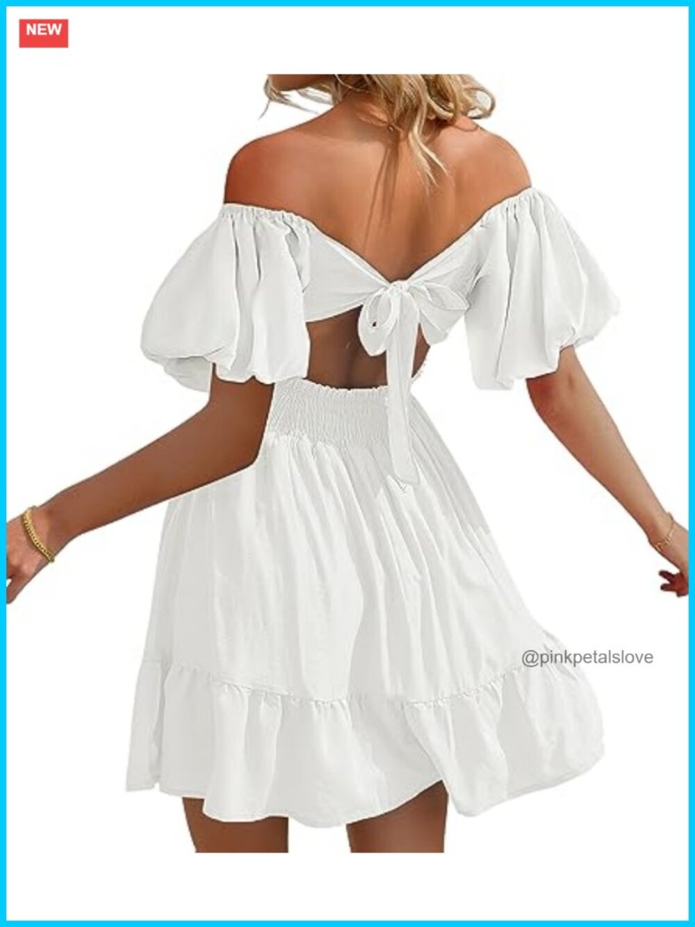 Women's Summer Mini Dress Square Neck Tie Back Puff Sleeve Casual A-Line